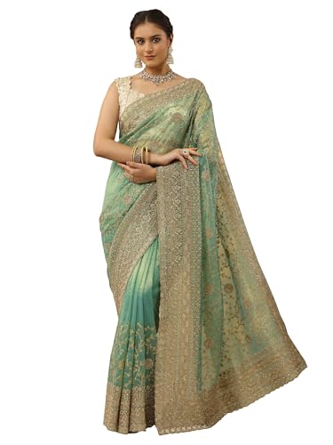 Blue Embroidered Banarasi Nylon Saree With Unstitched Blouse Piece