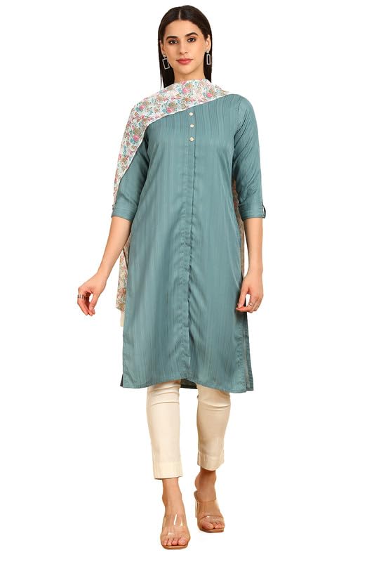 Soch Women Woven Design Cotton Blend Kurta with Printed Dupatta