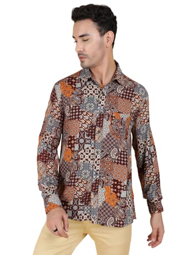 Kotty Mens Printed Rayan Full Sleeves Shirts(Multicolor,L)
