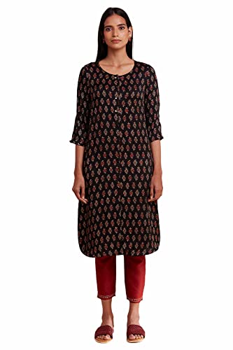W For Woman Folksong By W Round Neck Kurta Ajrakh Print 42 L 3/4Th Slv Brown