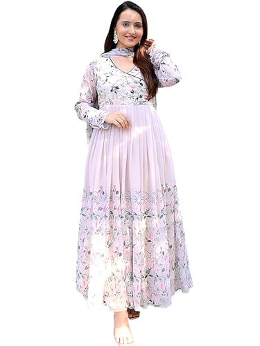 Pinkmint Muslin Anarkali Angrakha Printed Kurta & Soild Pant With Stylish Dupatta L Graceful Ethnic Gown Set For Festive Occasio