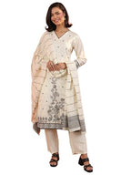 Libas Womens Woven Design Muslin Straight Kurta With Trousers And Dupatta