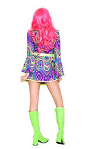 Music Legs 70681-XS 3 Piece Neon Multi-Color Swirl Dress with Bell Sleeves for Headband & Belt - Extra Small