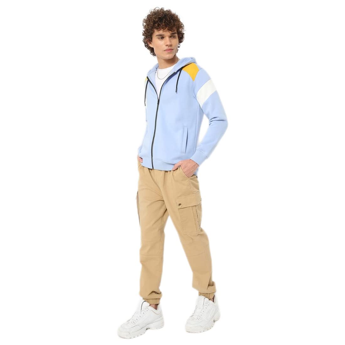 Bewakoof Men Blue Colour Blocked Full Sleeve Hood Sweatshirt