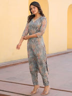 ANNI DESIGNER Womens Rayon Blend Straight Printed Kurta with Pant (Feni Grey_XXL_Grey_XX-Large)