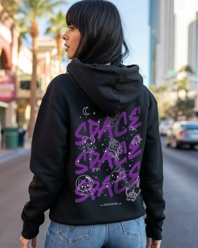 Bewakoof Womens Typography Oversized Fit Full Sleeve Fleece Hoodies Black
