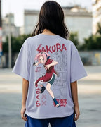 Bewakoof Official Naruto Merchandise Womens Graphic Printed Oversized Fit Half Sleeve Round Neck Cotton Jersey T-Shirt_651105_P