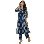 ANNI DESIGNER Womens Cotton Blend Straight Printed Kurta with Pant (Nagina Blue_S_Purple_Small)