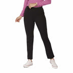 BlissClub Women The Ultimate High Rise Straight Pants|Trousers for Women|Straight Fit|Pintuck Design|Polyester,Black