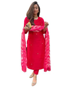 ANNI DESIGNER Womens Rayon Blend Straight Embroidered Kurta with Pant & Dupatta (Malush Pink_L_Pink_Large)