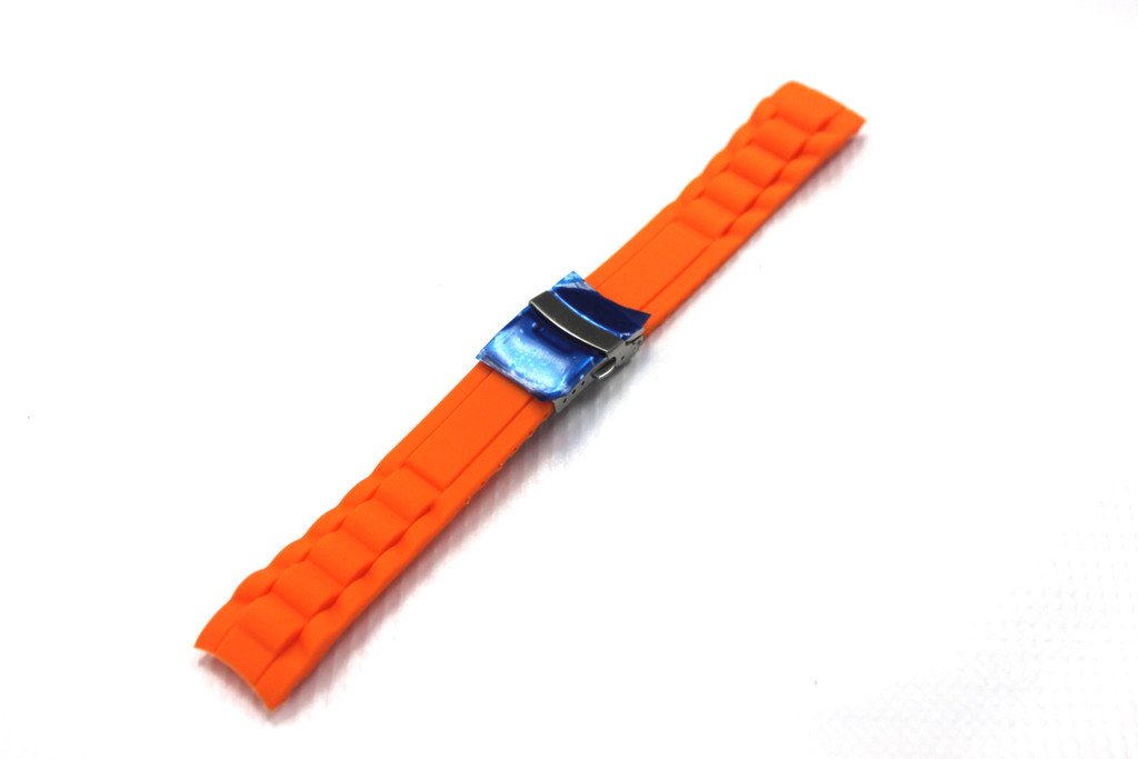 Watch Aficionado 24-20mm Curved Silicone Rubber Strap with Deployment Buckle - Orange for Rolex Milgauss Daytona Submariner GMT 