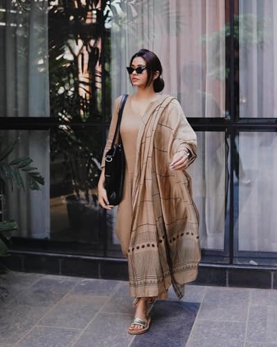 ANNI DESIGNER Womens Rayon Blend Straight Solid Kurta with Pant & Dupatta (Raja Saab Beige_4XL_Beige_XXXX-Large)