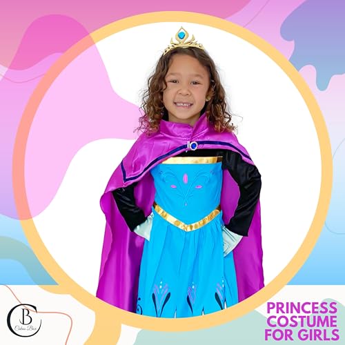 Cokos Box Girls Coronation Dress Costume Cape Gloves Tiara Crown Accessories Kids Set (5 Years, Blue-Purple)