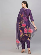ANNI DESIGNER Womens Cotton Blend Straight Printed Kurta with Pant & Dupatta (Kalai Violet_L_Purple_Large)
