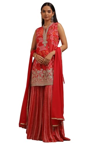 Soch Women Chinon Bandhani Print Suit Set with Zardosi