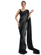 Satrani Womens Georgette Printed & Ready To Wear Saree with Unstitched Blouse Piece (3374S364NA_Baige &Sea Blue &Black3)