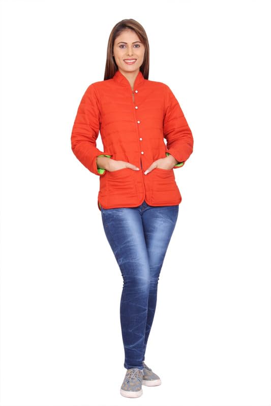 Rapsodia Women Solid Reversible Winterwear Jacket Red and Green 2