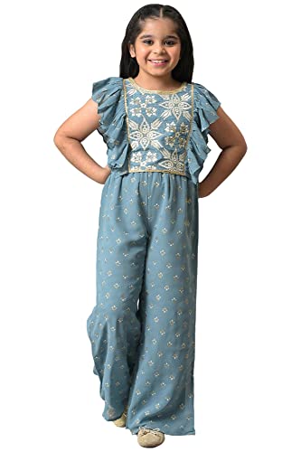 Aurelia Girls Polyester Top & Palazzo (22AUG10285B-604974_Blue