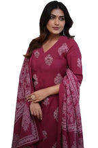 Anni Designer Women'S Rayon Viscose Straight Printed Kurta With Pant & Dupatta (Kanisha Wine_L_Wine_Large)