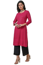 Soch Womens Fuchsia Rayon Embroidered Straight Kurta With Sequins