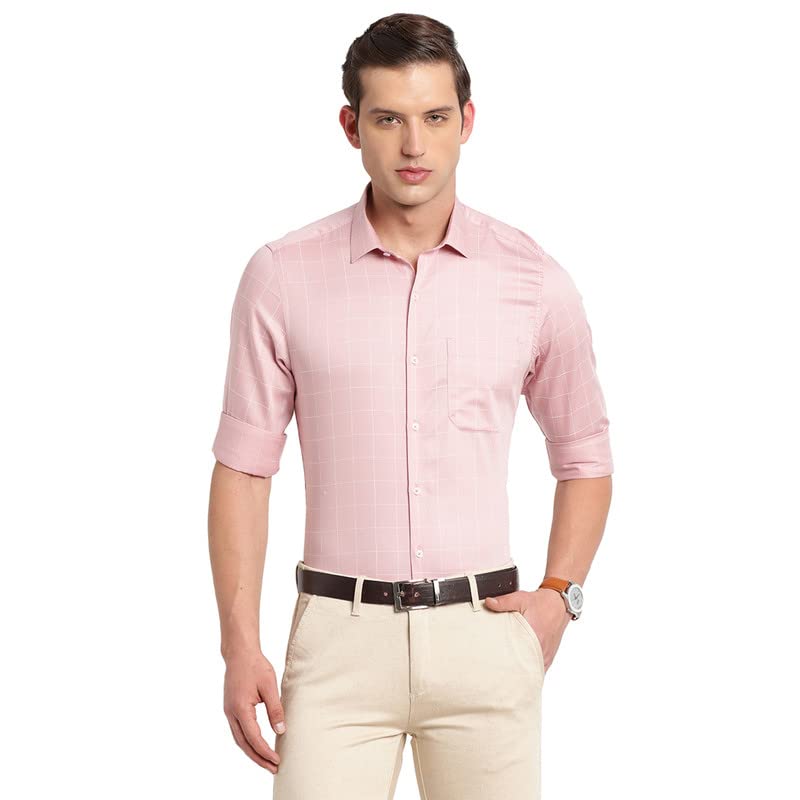 Turtle Men Pure Cotton Checked Slim Fit Formal Shirts Orange