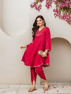 Ishin Women Sequin V-Neck Embellished Knee Length Flared Kurta With Dhoti Pants