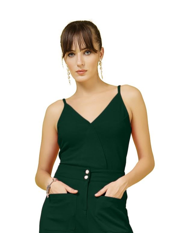OOMPH! Stretchable Sleeveless Tank Top with V-Neck, Green, mt939
