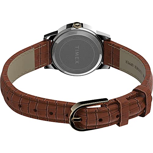 Timex Women's Essex Avenue 25mm Watch - Two-Tone Case White Dial with Brown Leather Strap