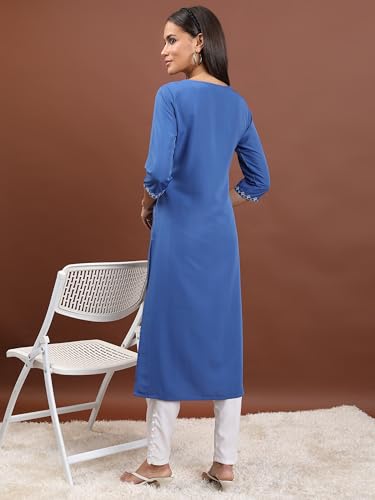 Ketch WomenS Polyester Regular Fit Kurta (Khku000369_Blue/White