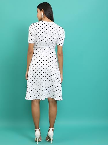 Ketch WomenS Cotton Blend Fit And Flare Wrap Dress Knee-Length Khj6000485_White/Black