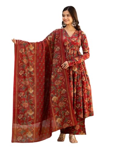 GRECIILOOKS Rayon with Dupatta Kurti Festive Set for Women | Regular Fit Kurta (GL-K2747&P169&D106_RED_S)