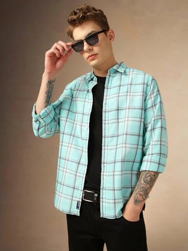 Dennis Lingo Relaxed Fit Cotton Full-Sleeves Men Checks Casual Shirts Blue