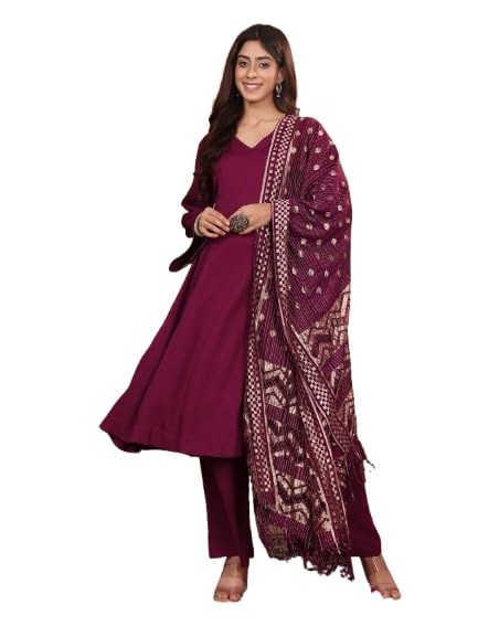 Varanga Women Purple Crepe Gota Lace Embellished Anarakli Kurta Set With Dupatta