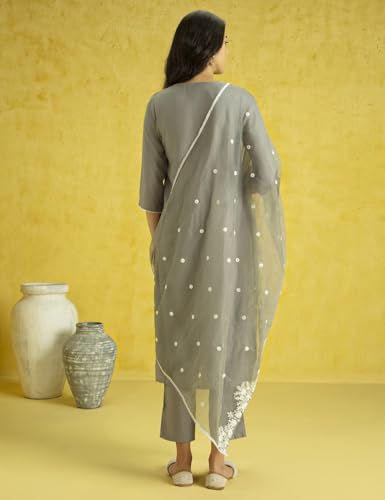 Kaari Roman Silk Womens Kurta Set (KAAAW24WSKD-78860_Ghazal Grey