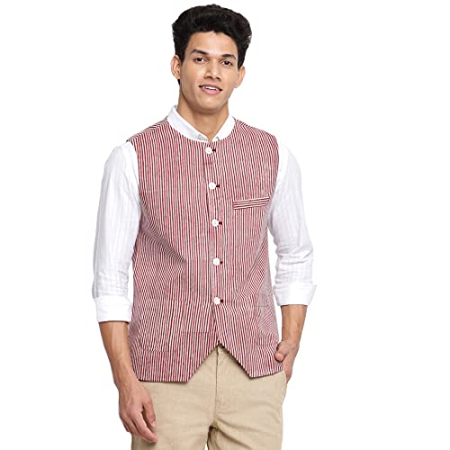 Fabindia Men Cotton Printed Jacket Red_L