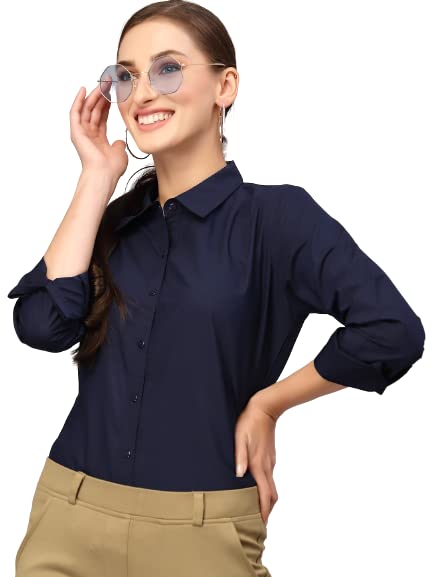 Style Quotient Women Solid Navy Polycotton Regular Formal Shirt