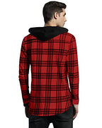 EYEBOGLER Men Checkered Hooded Neck Red T-Shirt