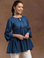 Libas WomenS Silk Blend Solid Regular Kurti (29142 Blue