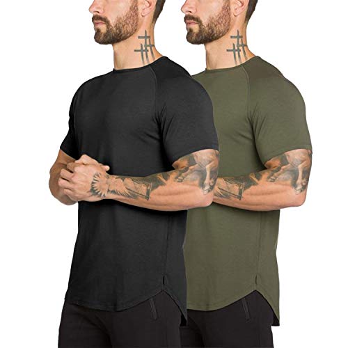 Mens gym Workout Slim Fit Short Sleeve T-Shirt cotton Performance Athletic Shirts Running Fitness Tee(AgBK M)