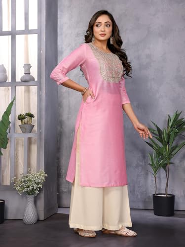 Rangita Women'S Rayon Blend Embroidered Regular Kurta