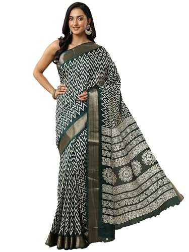 Green Leheriya Printed Silk Blend Saree With Unstitched Blouse Picece