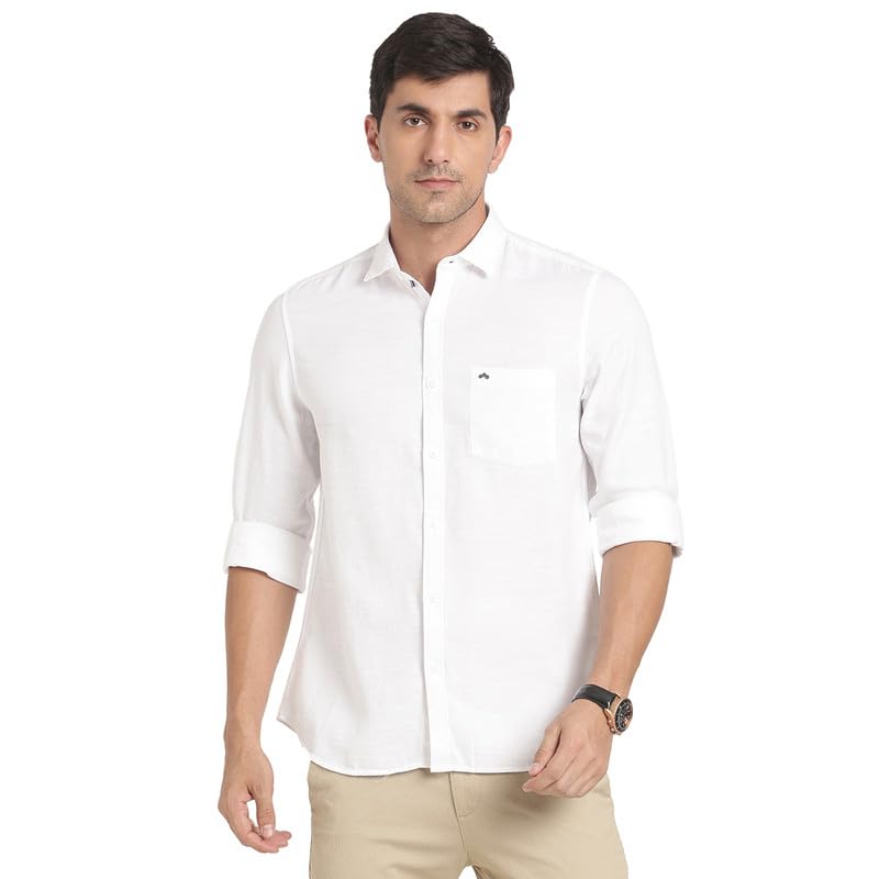 Turtle Men Pure Cotton White Solid Slim Fit Casual Shirts