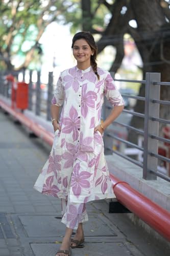 ANNI DESIGNER Womens Rayon Viscose Straight Printed Kurta with Pant (Sunoni Lavender_S_Lavender_Small)