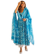 GoSriKi Womens Cotton Blend Floral Regular Kurta with Pant & Dupatta (Kalishta Sky Blue-GS XL)