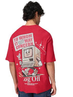 Bewakoof Air 1.0 Mens Graphic Printed Oversized Fit Half Sleeve Round Neck Cotton Jersey T-Shirt_661990_Red_L