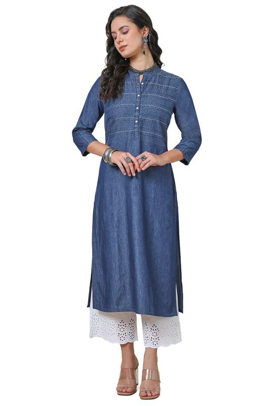 Soch Women Textured Cotton Blend Kurta with Mandarin Collar