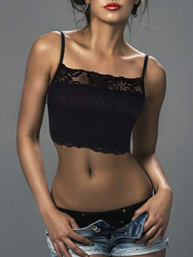 New 4 Pieces Women's Lace Cami Stretch Lace Half Cami Breathable Lace Bralette Top for Women Girls (Black, White, X-Large)