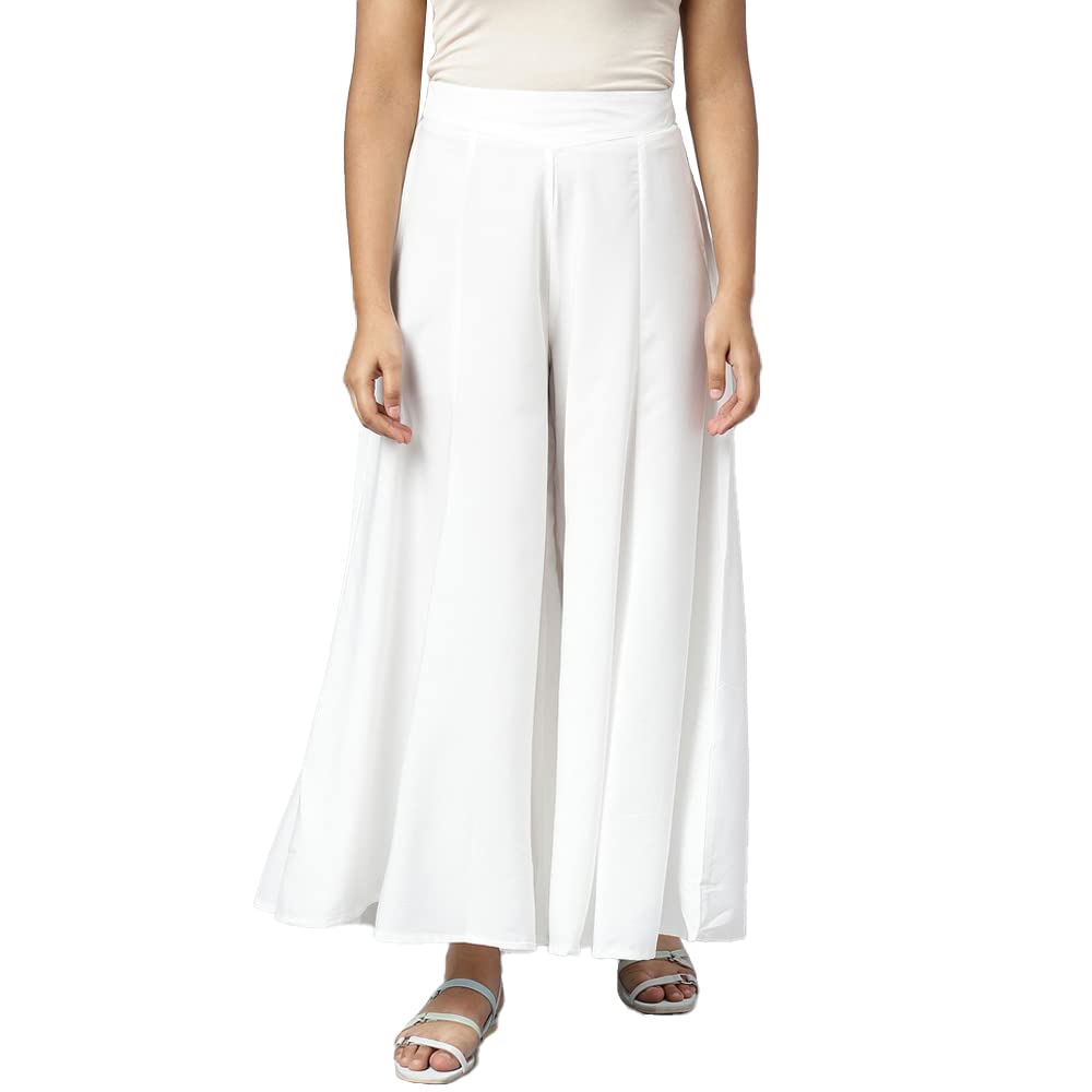 Aurelia White Solid Palazzo Ethnic Bottomwear For Women