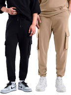Bewakoof Air 1.0 MenS Solid Oversized Fit Terry Cargo Joggers(Pack Of 2)_A4-552880-552891_Black & Brown_M