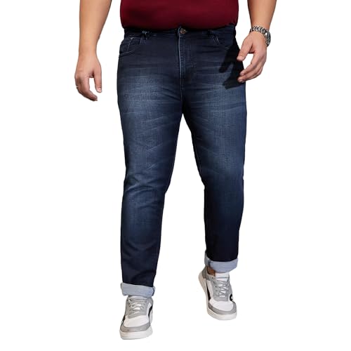 Bigbanana Plus Size MenS Regular Fit Solid Jeans (Demmi,Navy Blue,5Xl)